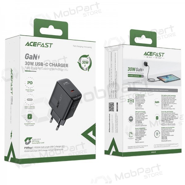 Laadija buitinis Acefast A21 30W GaN USB-C mustad