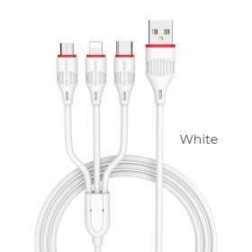 USB kaabel Borofone BX17 3in1 microUSB-Lightning-Type-C (valged)