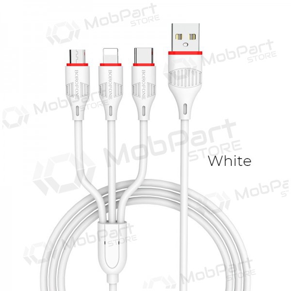 USB kaabel Borofone BX17 3in1 microUSB-Lightning-Type-C (valged)