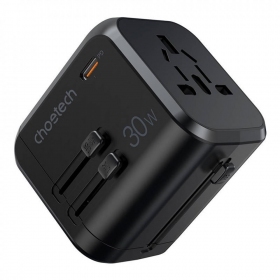 Universaalne kelioninis laadija Choetech PD5008 30W USB-C/3xUSB-A mustad
