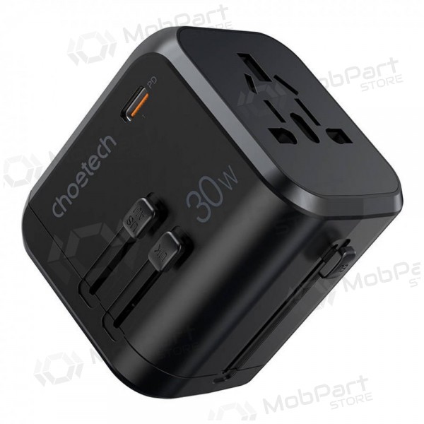 Universaalne kelioninis laadija Choetech PD5008 30W USB-C/3xUSB-A mustad