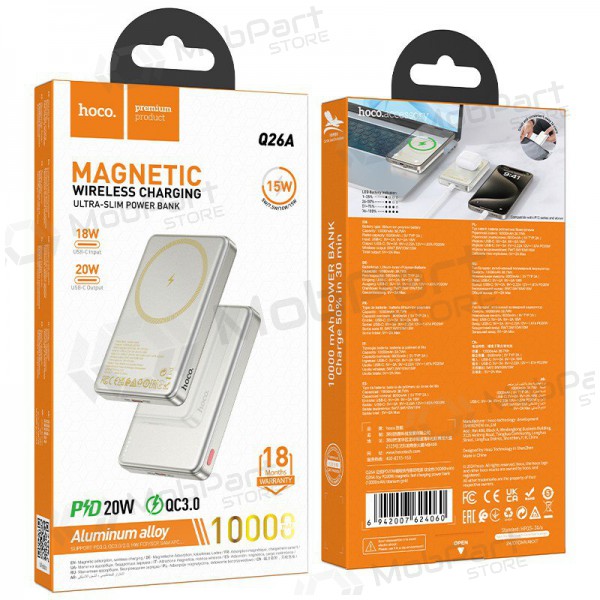 Väline patarei / aku Power Bank Hoco Q26A PD20W Magnetic 10000mAh kuldne Väline patarei / aku Power Bank Hoco Q26A PD20W Magnetic 10000mAh kuldne
