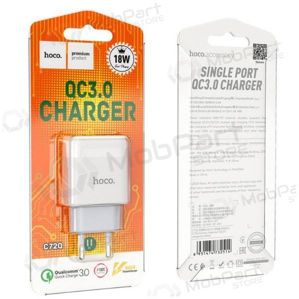Laadija HOCO C72Q Glorious USB (QC3.0) (valged)