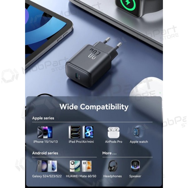Laadija Joyroom JR-TCF20 USB-C PD20W + USB-C to USB-C cable 1.0m valged