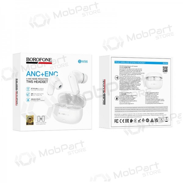 Juhtmevabad kõrvaklapid Borofone BW96 Bluetooth ANC ENC USB-C valged