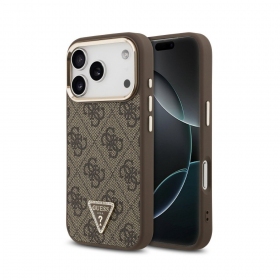 Apple iPhone 18 Pro ümbris - Guess PU Leather 4G Strass Triangle Logo Gold Frame MagSafe