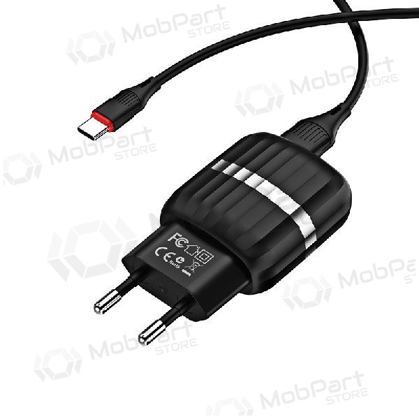 Laadija BOROFONE BA24A Vigour Dual USB + Type-C kaabel (5V 2.4A) (mustad)