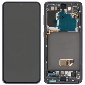 Ekranas Samsung G991 S21 5G su lietimui jautriu stikliuku ja rėmeliu Phantom Grey originaalne (service pack)