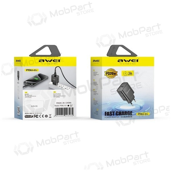 Telefoni laadija Awei PD61-EU 20 W USB-C valge