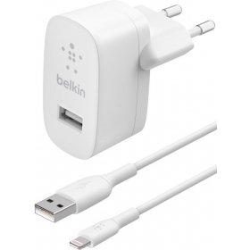 Laadija buitinis Belkin Boost Charge USB-A 12W + Lightning kaabel valged