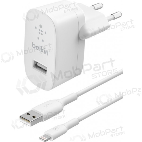 Laadija buitinis Belkin Boost Charge USB-A 12W + Lightning kaabel valged