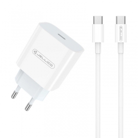 Laadija Jellico AK180 20W USB-C + USB-C to USB-C cable 1.0m valged