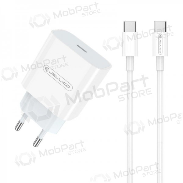 Laadija Jellico AK180 20W USB-C + USB-C to USB-C cable 1.0m valged