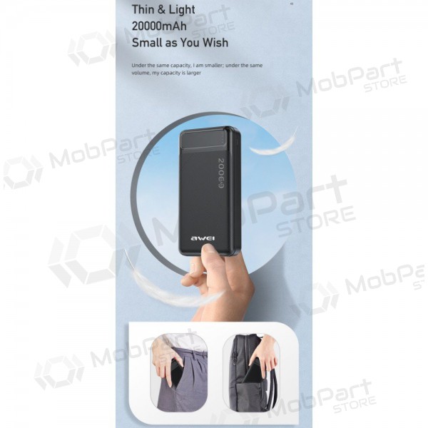 Väline patarei / aku Power Bank Awei P6K 5V/2.1A 20000mAh must