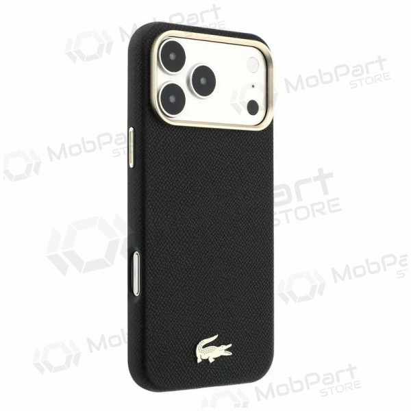 Apple iPhone 18 Pro ümbris - Lacoste PU Leather Champs Elysees Gold Logo MagSafe (must)