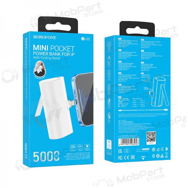 Väline patarei / aku Power Bank Borofone BJ35 Lightning 5000mAh valge Väline patarei / aku Power Bank Borofone BJ35 Lightning 5000mAh valge