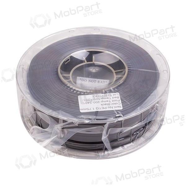 3D spausdinimo plastikas PETG, 1.75mm, 1kg, mustad 3D spausdinimo plastikas PETG, 1.75mm, 1kg, mustad
