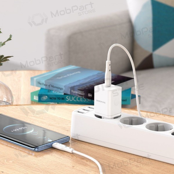 Laadija buitinis Borofone BN6 Type-C PD+QC3.0 20W, valged