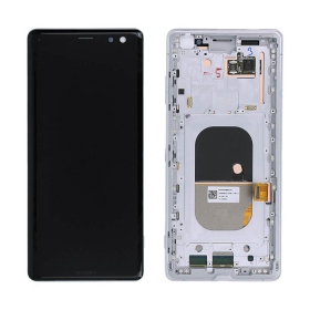 Sony Xperia XZ3 H8416 / H9436 ekraan (valged) (koos raamiga) (kasutatud grade A, originaalne)