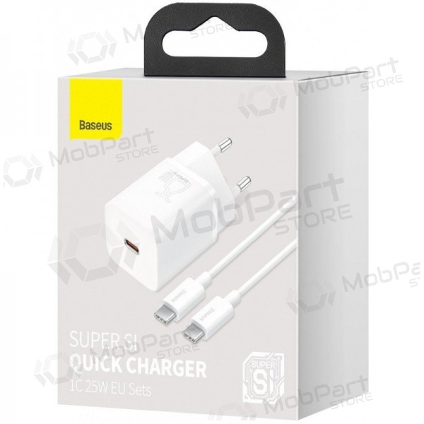 Laadija buitinis Baseus Super Si 25W + Type-C 1.0m valged TZCCSUP-L02