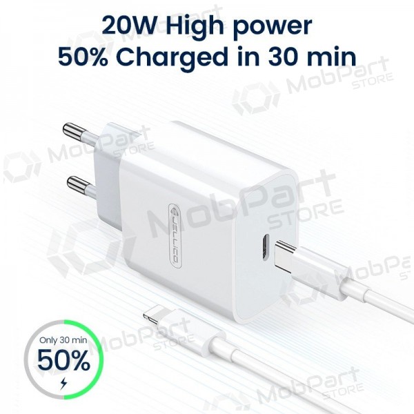 Laadija Jellico AK180 20W USB-C + USB-C to Lightning cable 1.0m valged