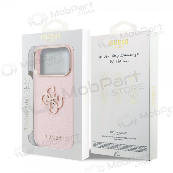 Apple iPhone 17 Pro Max ümbris - Guess PU Grained 4G Resin Metal Logo (roosa)