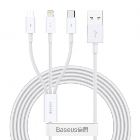 Kaabel Baseus Superior USB - microUSB+Lightning+Type-C 3.5A 1.5m (valged) CAMLTYS-02