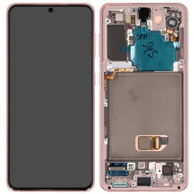 Ekranas Samsung G991 S21 5G su lietimui jautriu stikliuku ja rėmeliu Phantom Pink originaalne (service pack)