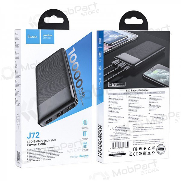 Väline patarei / aku Power Bank Hoco J72 10000mAh must Väline patarei / aku Power Bank Hoco J72 10000mAh must