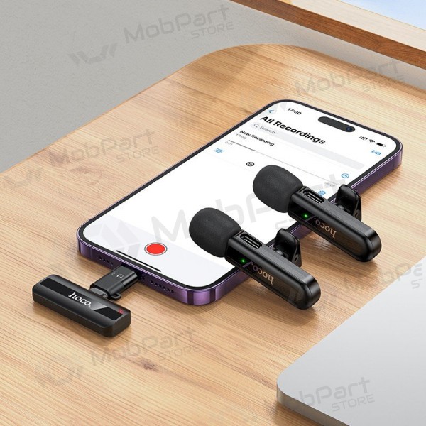 Belaidžių mikrofonų rinkinys Hoco L20A USB-C/Lightning mustad