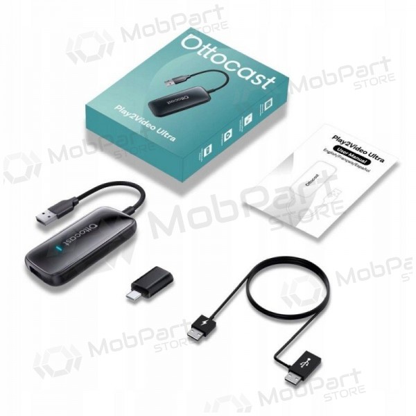 Juodas juhtmevaba CarPlay/Android Auto adapter Ottocast Play2Video Ultra