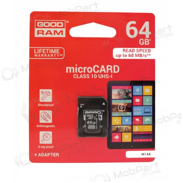 Mälukaart GOODRAM MicroSD 64Gb (class 10) + SD adapter
