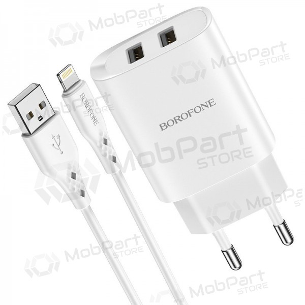 Laadija Borofone BN2 2xUSB 2.1A + Lightning (valged)