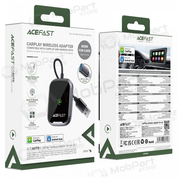 CarPlay adapter Acefast QC1 juhtmevaba Android Auto must