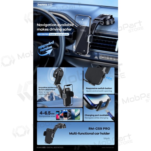 Auto telefonihoidja Remax RM-C59 PRO (dashboard) mustad