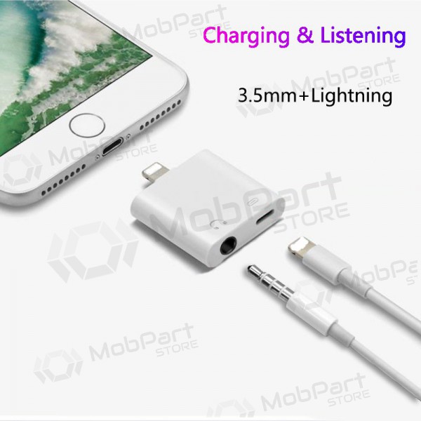 Adapter ADP15 iš Lightning į Lightning + 3,5mm (valged)