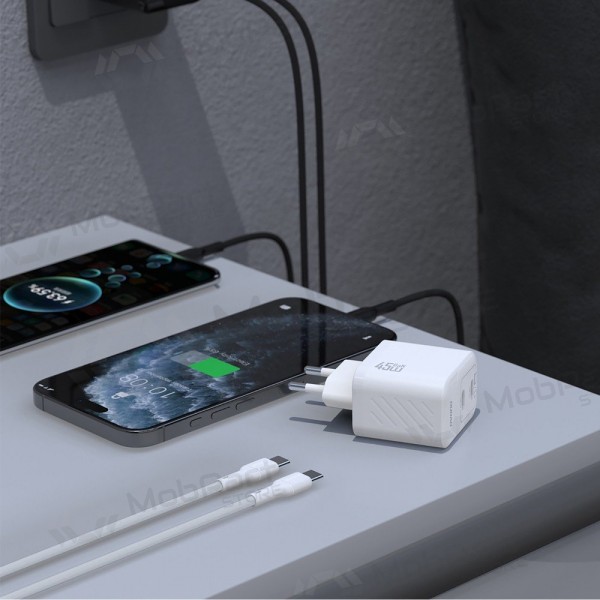 Telefoni laadija Dudao A28PC 45 W GaN 2x USB-C USB-C kaabliga 1 m valge