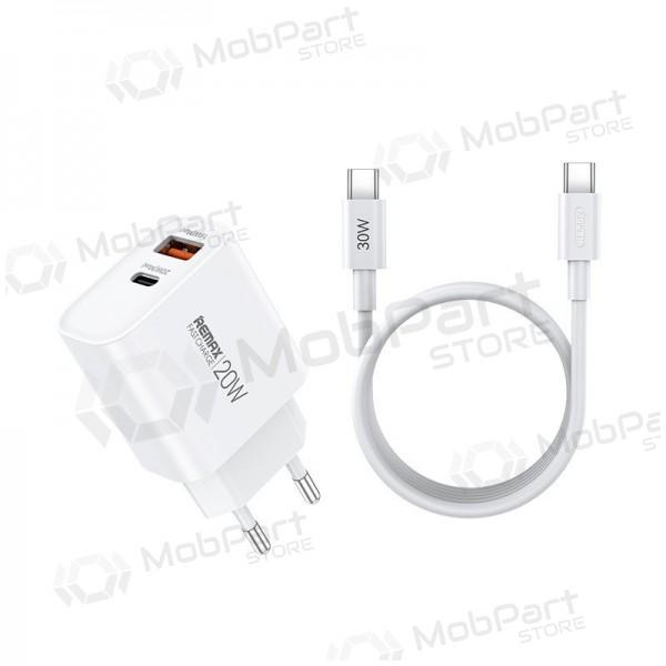 Telefoni laadija Remax RP-U120 20 W USB-C + USB-A koos USB-C kaabliga 1 m valge