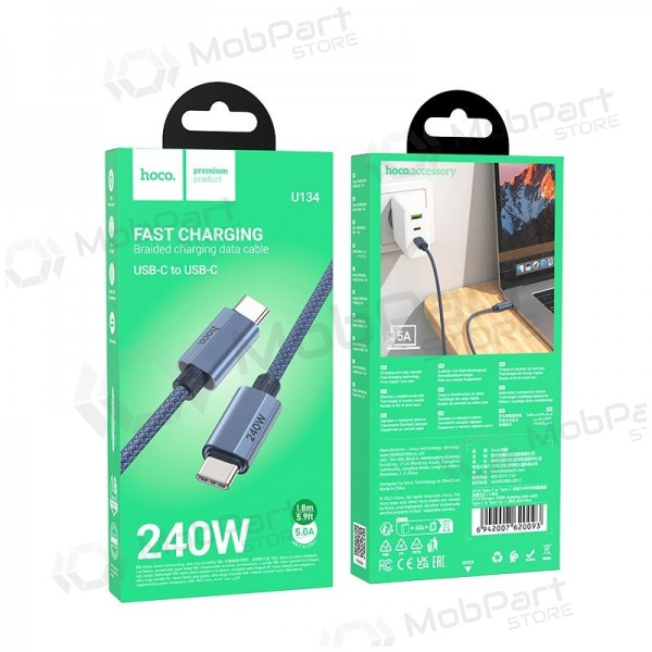 USB-C kaabel Hoco U134 USB-C kuni USB-C 1.8 m 240 W must