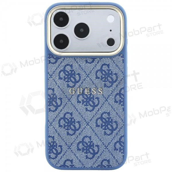 Apple iPhone 18 Pro ümbris - Guess PU Leather 4G Gold Frame Embossed MagSafe (sinine)