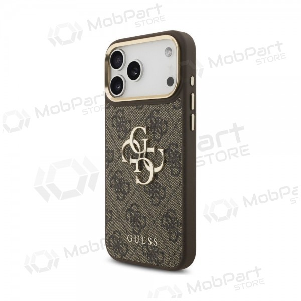 Apple iPhone 18 Pro Max ümbris - Guess PU Leather 4G Metal Logo Gold Frame (pruun)