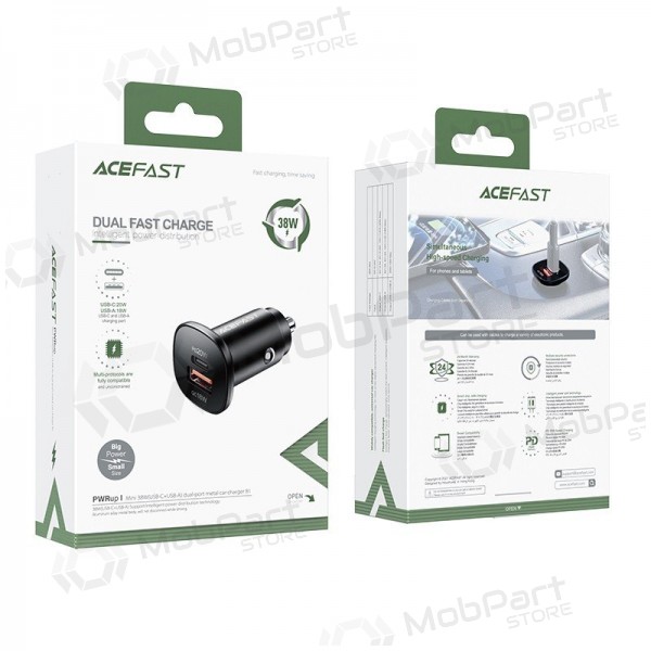Laadija automobilinis Acefast B1 Mini 38W USB-C+USB-A mustad