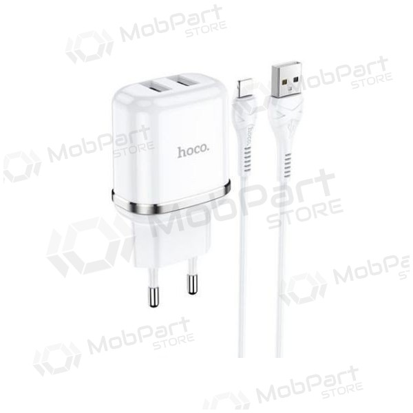 Laadija HOCO N4 Aspiring Dual USB + type-C kaabel (5V 2.4A) (valged)