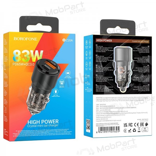 Autolaadija Borofone BZ20A 83 W PD QC 3.0 USB-C + USB-A must