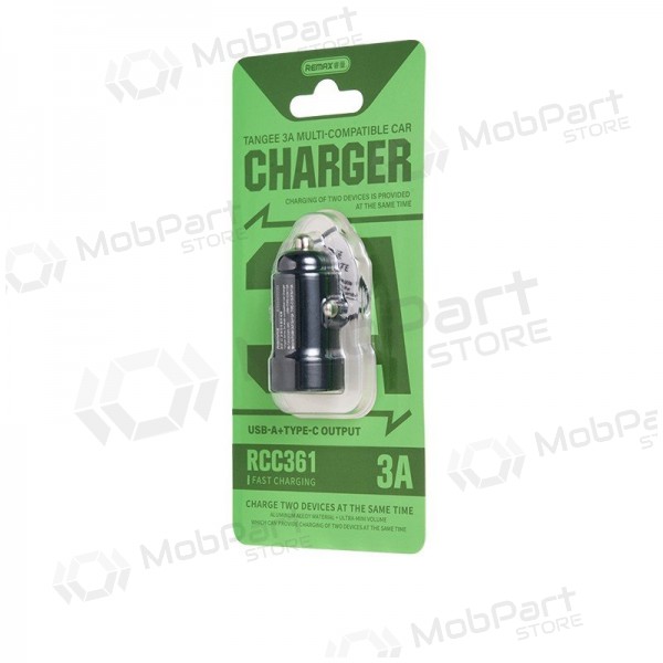 Autolaadija Remax RCC361 15W USB-C/USB-A mustad