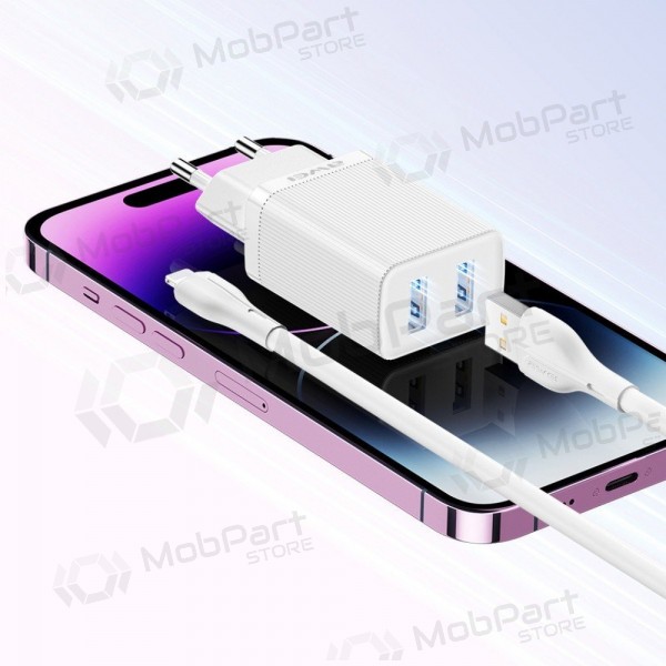 Laadija Awei C15L-EU 2xUSB-A 10W + USB to Lightning cable valged