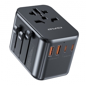 Universaalne kelioninis laadija Awei C-39 GaN 35W 2xUSB-A/3xUSB-C mustad