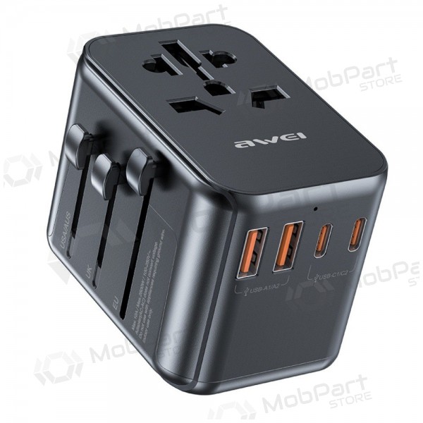 Universaalne kelioninis laadija Awei C-39 GaN 35W 2xUSB-A/3xUSB-C mustad