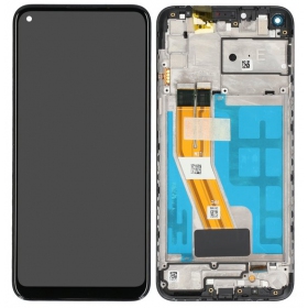 Ekranas Samsung M115 M11 2020 su lietimui jautriu stikliuku ja rėmeliu Black originaalne