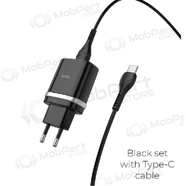 Laadija HOCO C12Q Smart USB + type-C kaabel (QC3.0) (mustad)